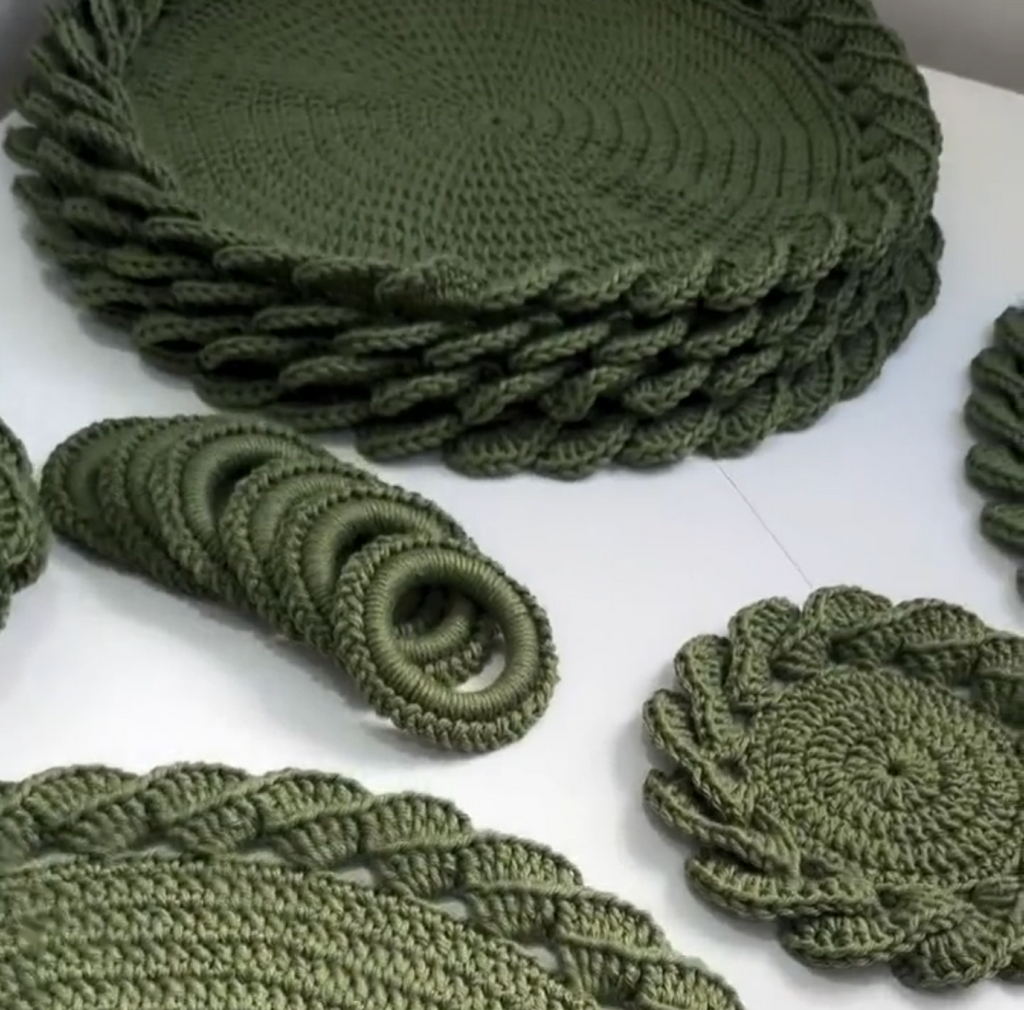 Jogo Americano Trança em Crochê - Kit Artesanal para Mesa Posta